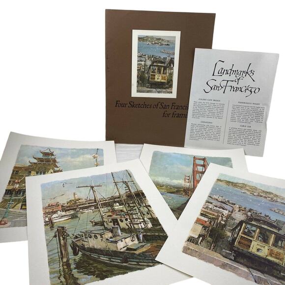 Vintage 1968 Don Davey Four San Francisco Landmarks Lithographs For Framing - Picture 1 of 9